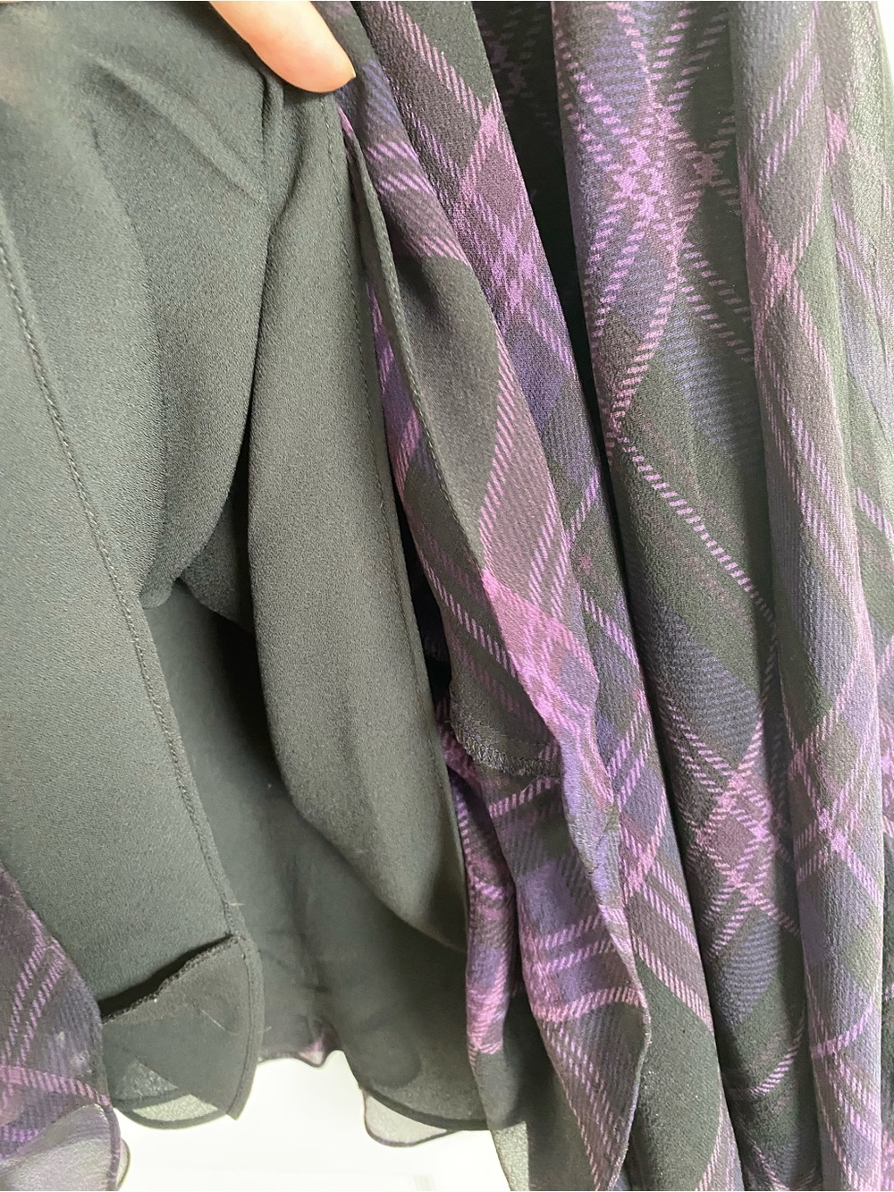 Y2K Lauren Ralph Lauren Silk Plaid Midi Skirt - Purple Black Chiffon - Picture 3 of 5